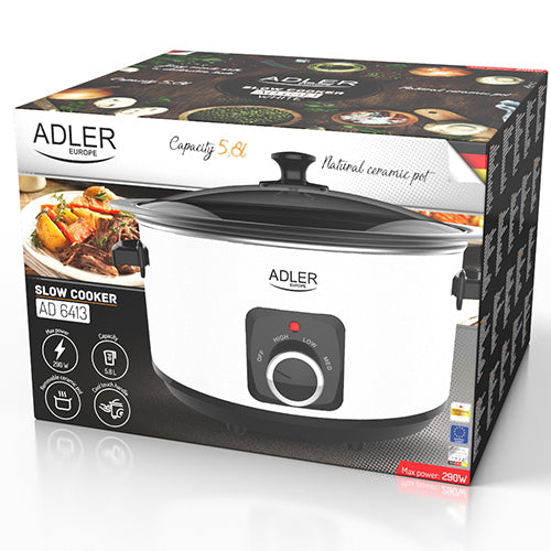 Adler AD 6413W gryde 5,8 L 290 W Hvid, Sort