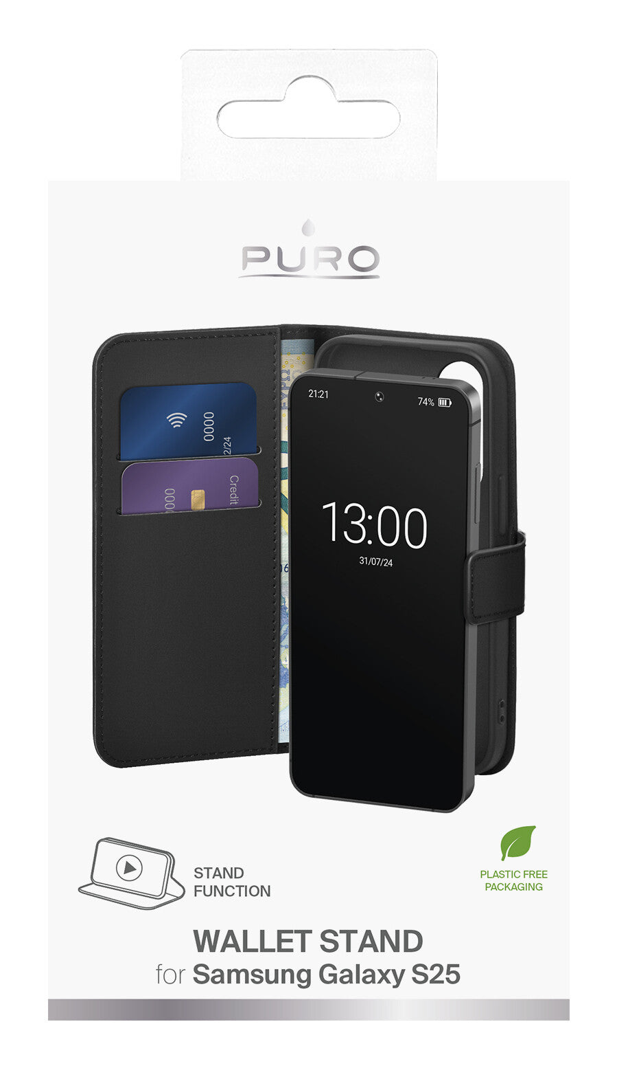 PURO PUSGS25BOOKC8BLK mobiltelefon etui 15,8 cm (6.2") Tegnebogsetui Sort