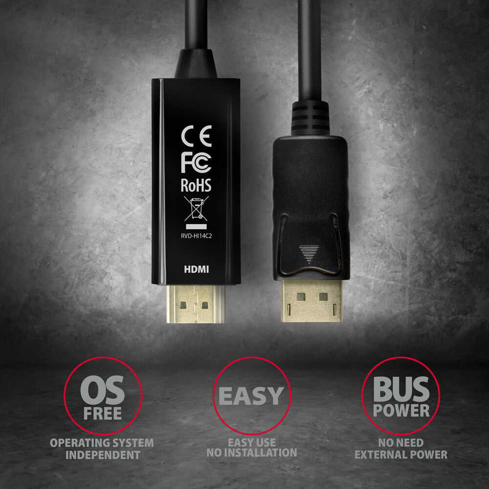 Axagon RVD-HI14C2 videokabel adapter 1,8 m HDMI Type A (Standard) DisplayPort Sort
