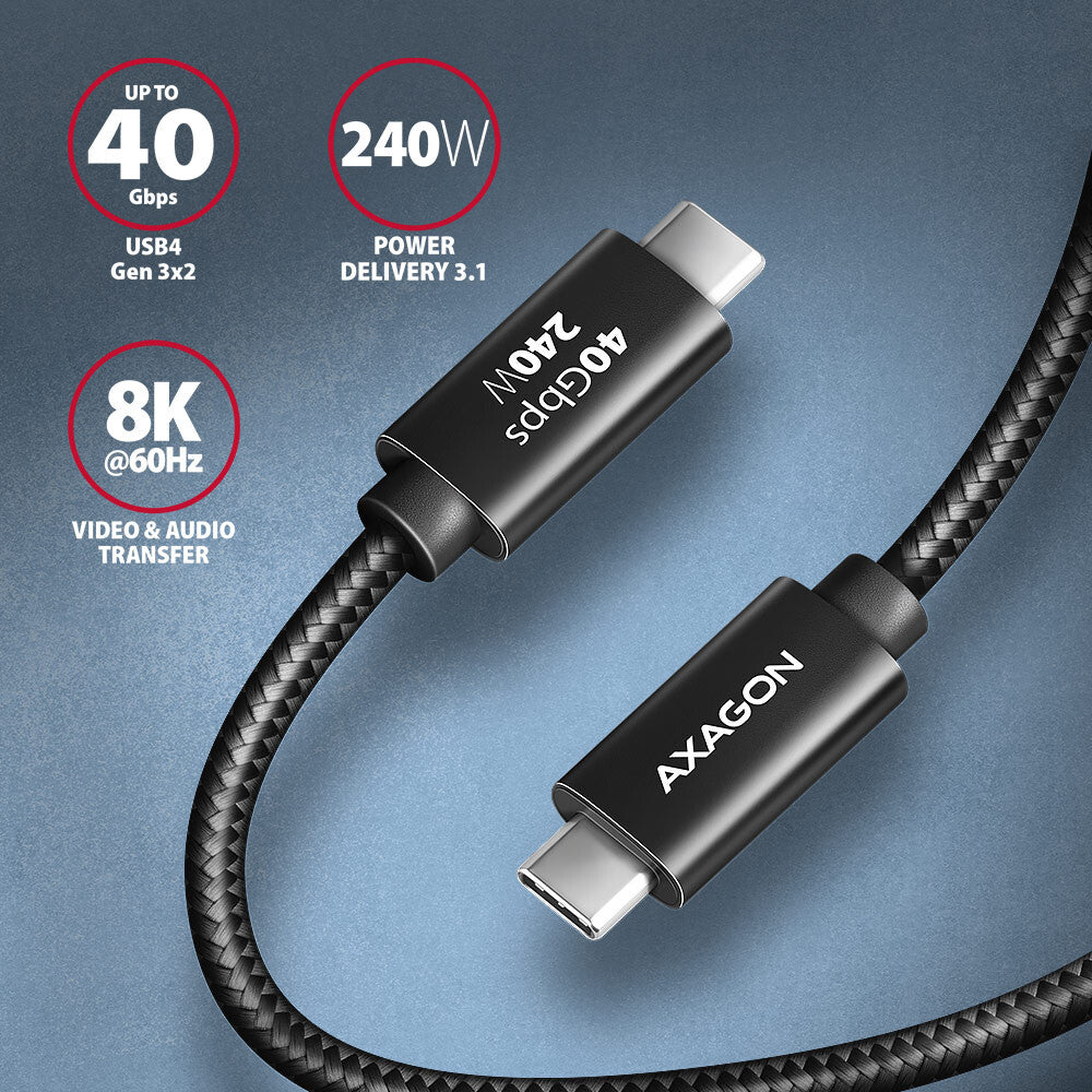 Axagon BUCM4X-CM10AB USB-kabel USB4 Gen 3x2 1 m USB C 40 Gbit/sek. 240 W Sort