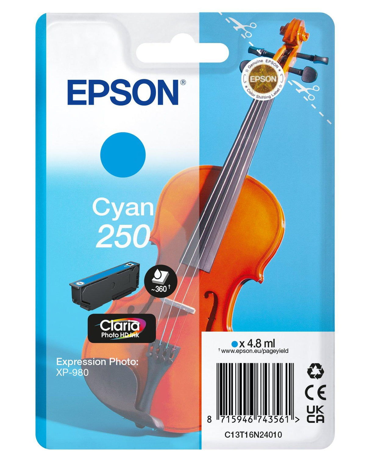 Epson 250 Violin Claria Photo HD blækpatron 1 stk Original Blå