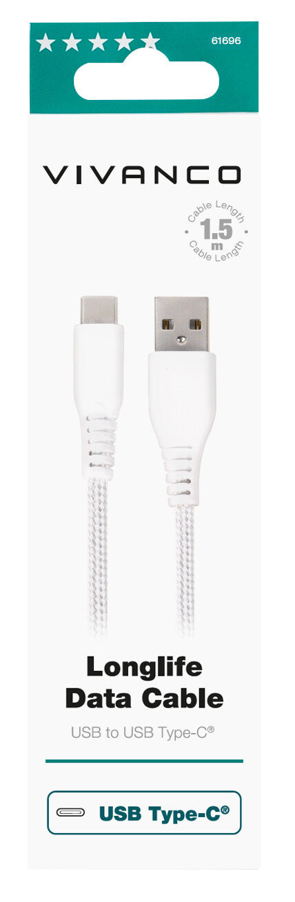 Vivanco LongLife USB-kabel 1,5 m USB A USB C Hvid