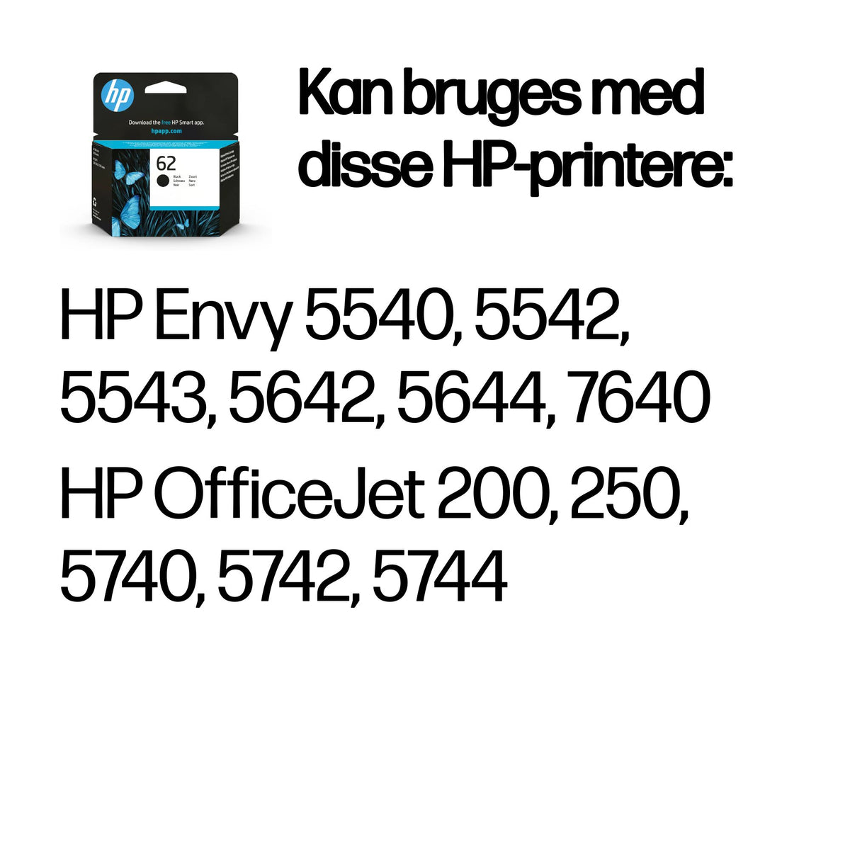 HP 62 Sort 200 sider Blæk C2P04AE