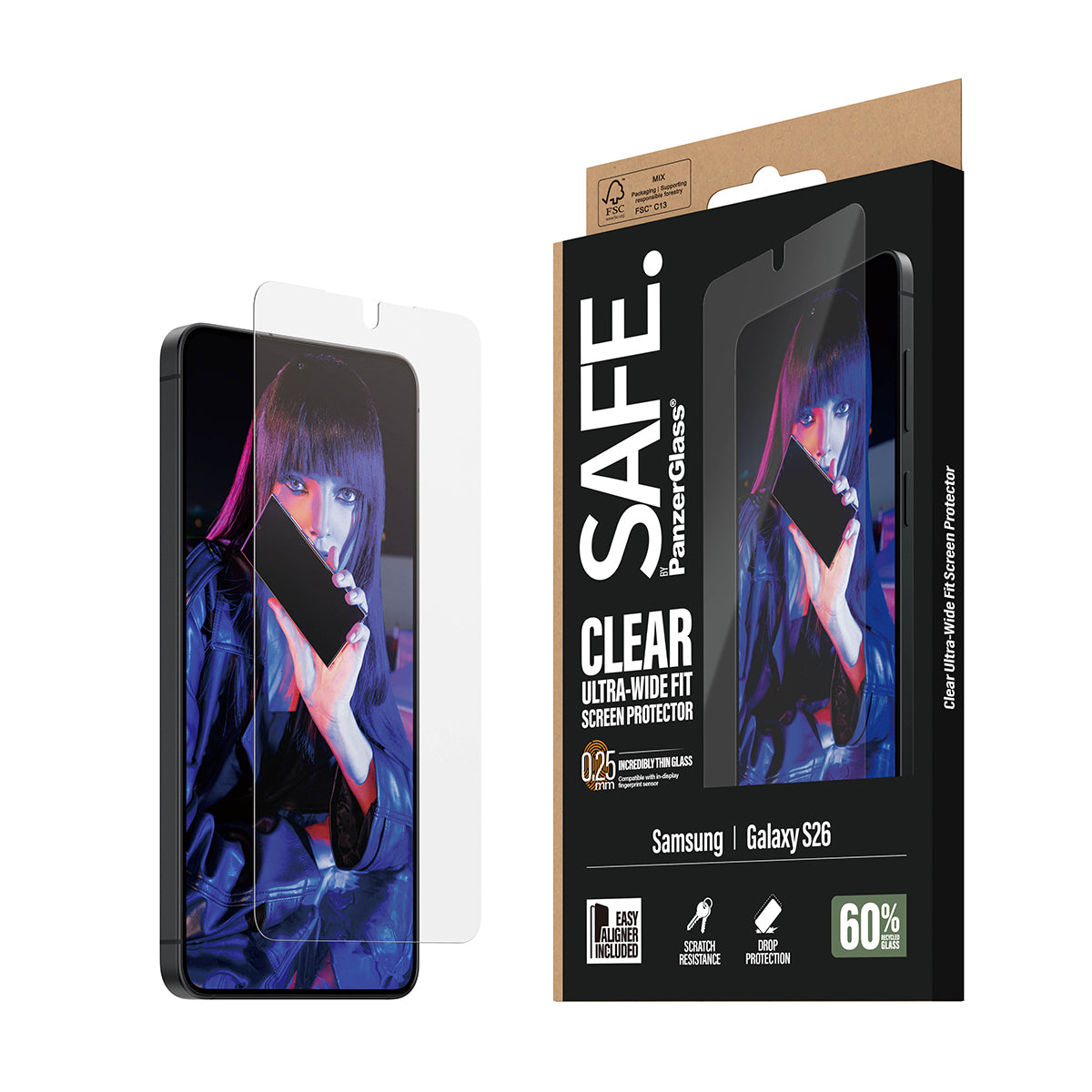 PanzerGlass SAFE. by ® Screen Protector Samsung New Galaxy S 2026 | Ultra-Wide Fit w. EasyAligner Samsung - New Galaxy S2026
