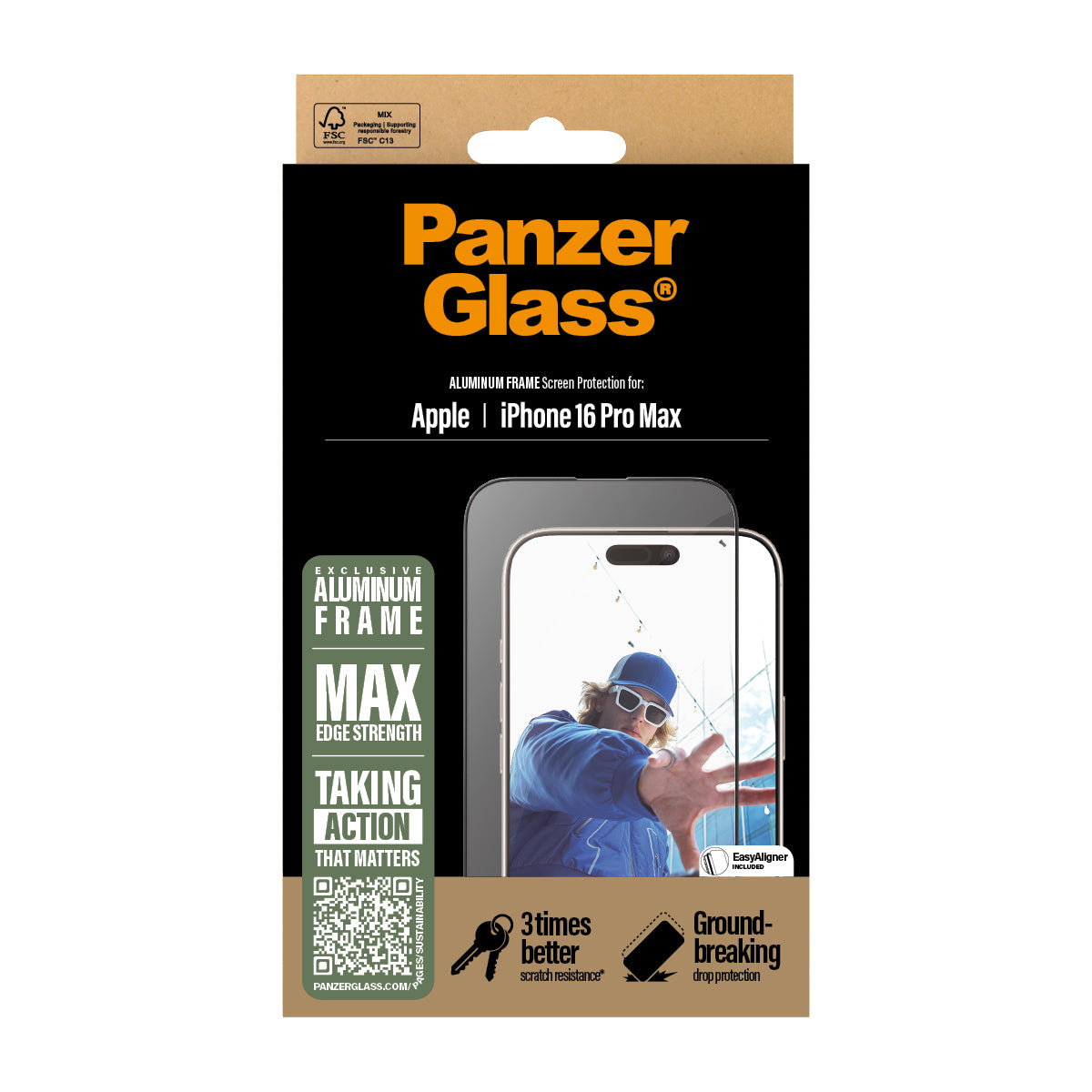 PanzerGlass ® Skærmbeskyttelse Aluminum Ramme iPhone 16 Pro Max| Ultra-Wide Fit