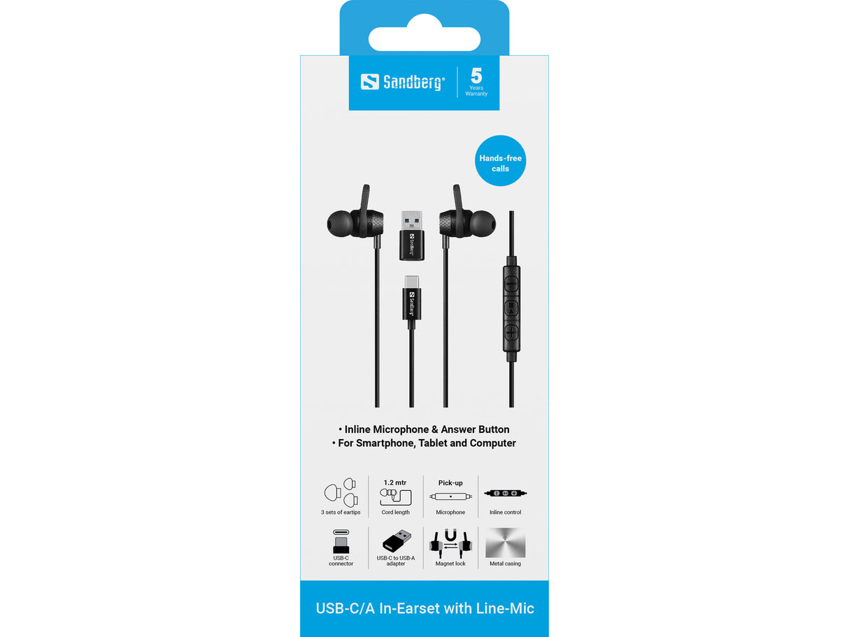 Sandberg USB-C/A In-Earset with Line-Mic