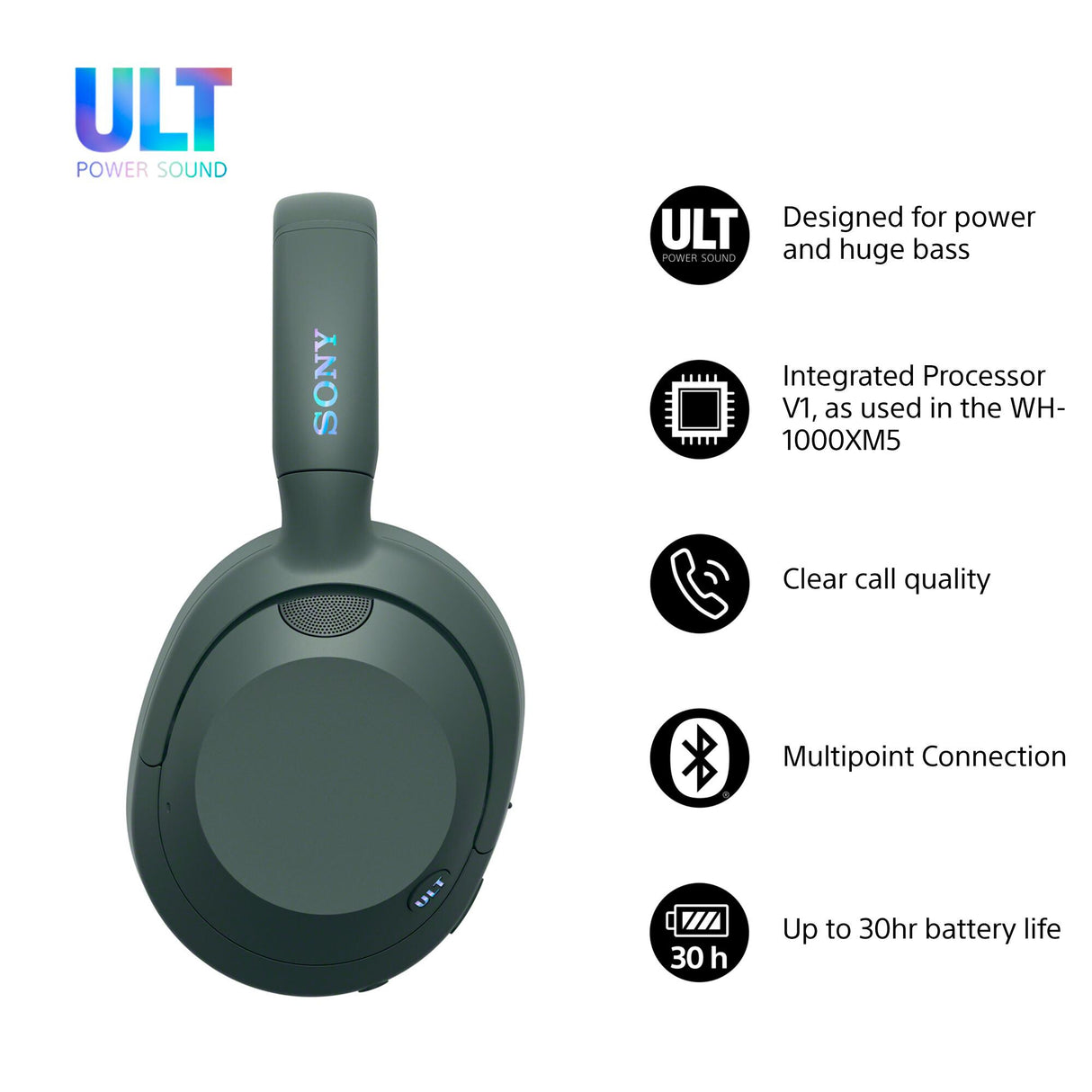 Sony WHULT900NH hovedtelefoner/headset Kabel & trådløs Opkald/musik Bluetooth Grøn