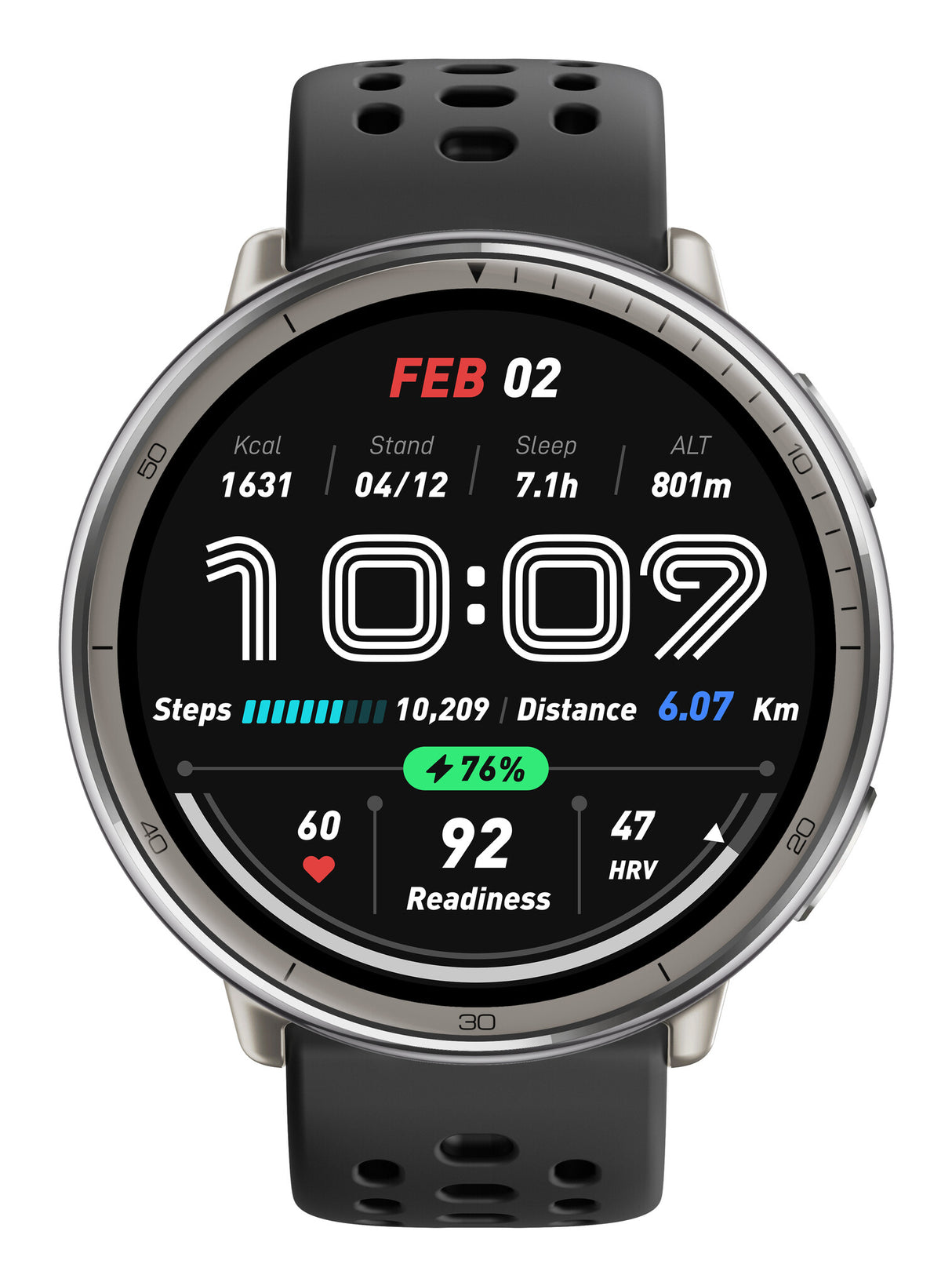 Amazfit Active 2 3,35 cm (1.32") AMOLED 43.9 mm Digital 466 x 466 pixel Berøringsskærm Sølv GPS (satellit)