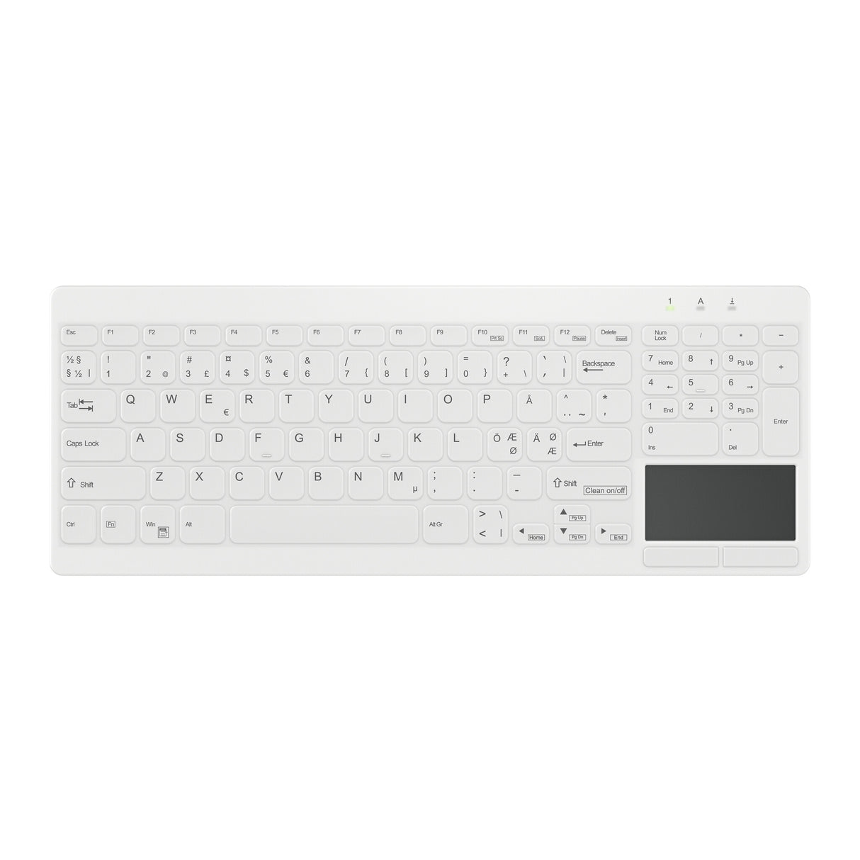Contour Design Contour Active Key QuickClean medicinsk tastatur IP65 med touchpad, kompakt, trådløs, hvid PN C7412