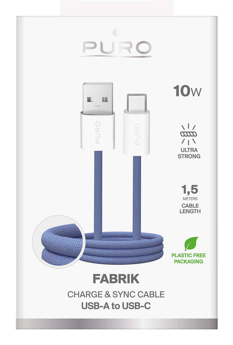 PURO PUCAC10WFABK415MTBL USB-kabel USB 2.0 1,5 m USB A USB C Blå