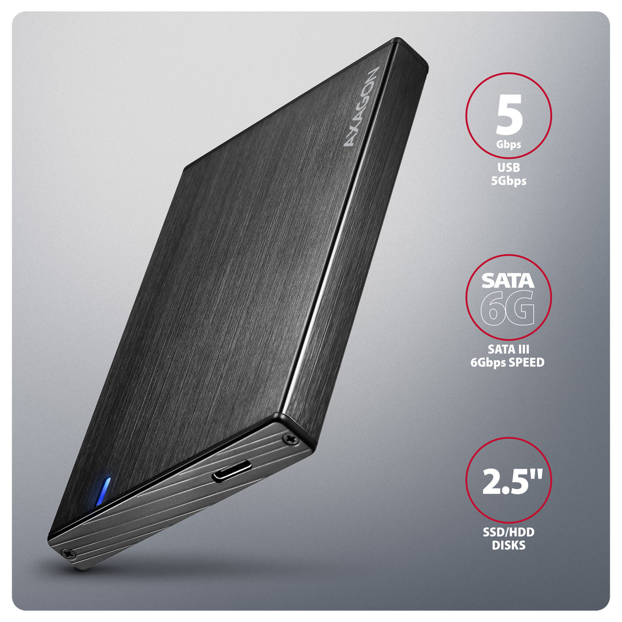 Axagon EE25-XA6C drevkabinet HDD/SSD kabinet Sort 2.5"