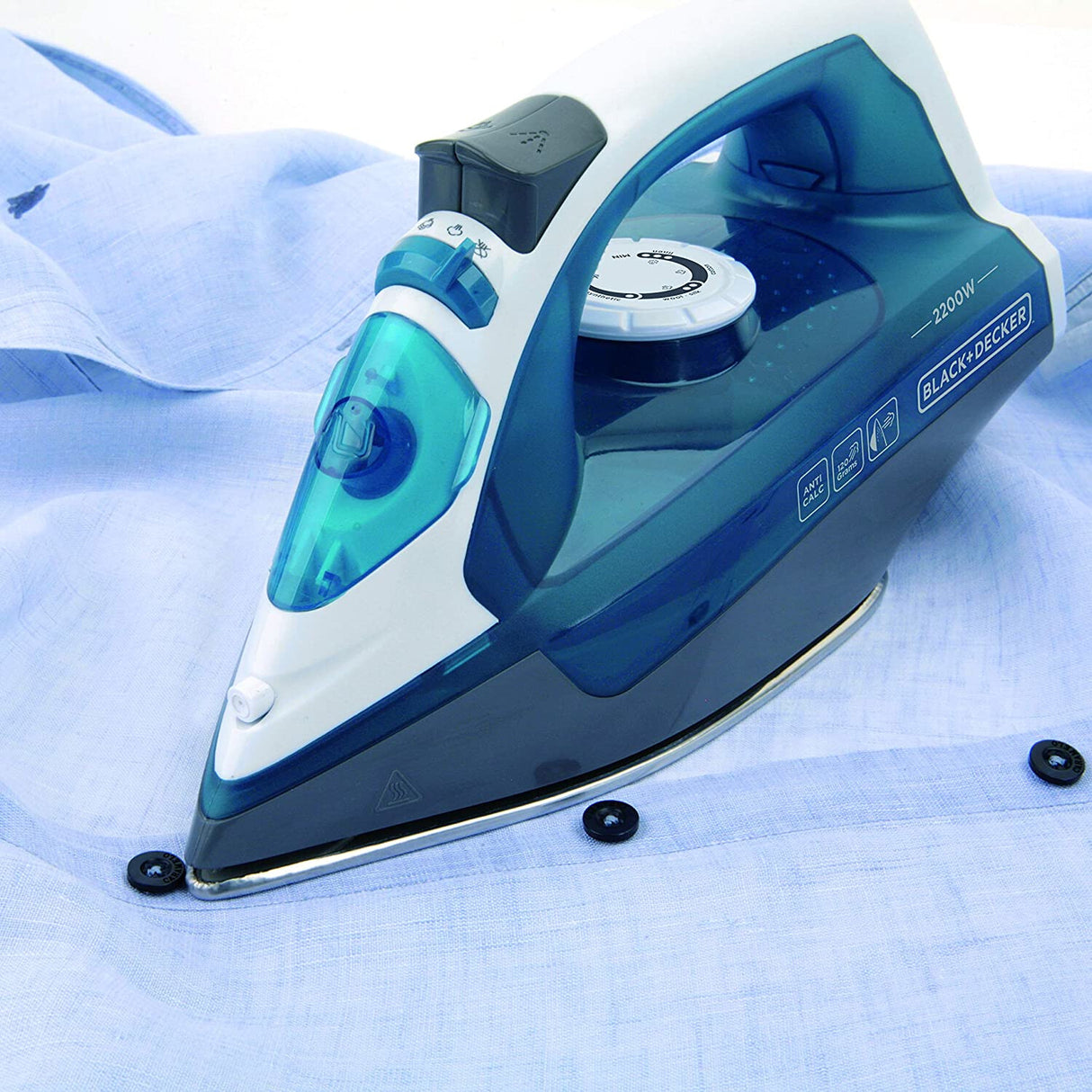 Black & Decker BXIR2200E strygejern Dampstrygejern Rustfri strygesål 2200 W Sort, Blå, Hvid