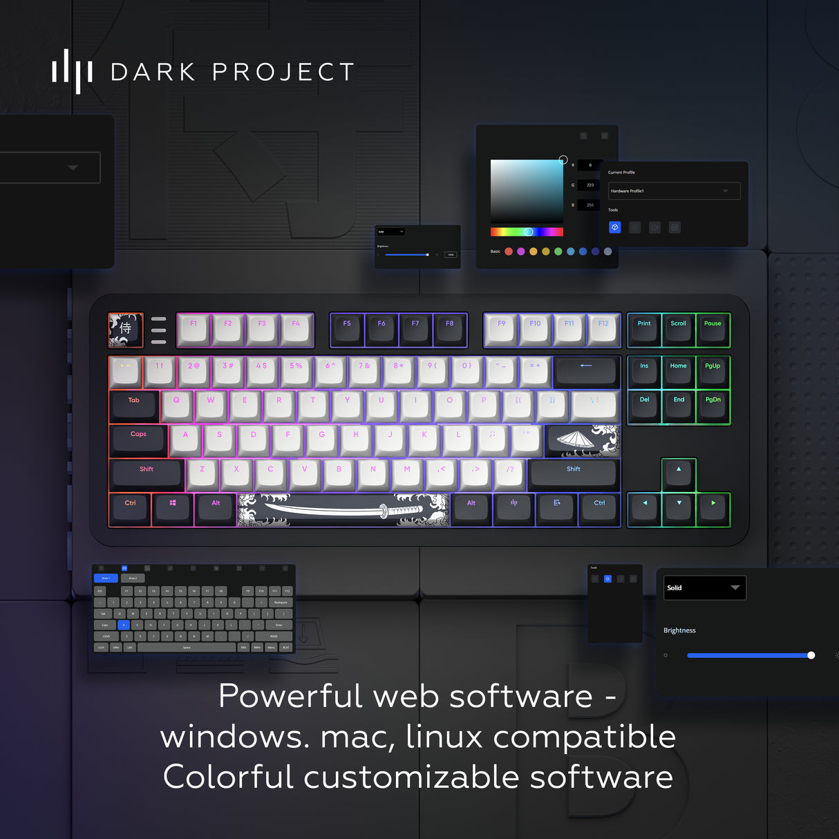 Dark Project Tamsus projektas ALU87B Bushido, G3MS Moonstone Switch, JAV tastatur Hjemme/kontor QWERTY Engelsk