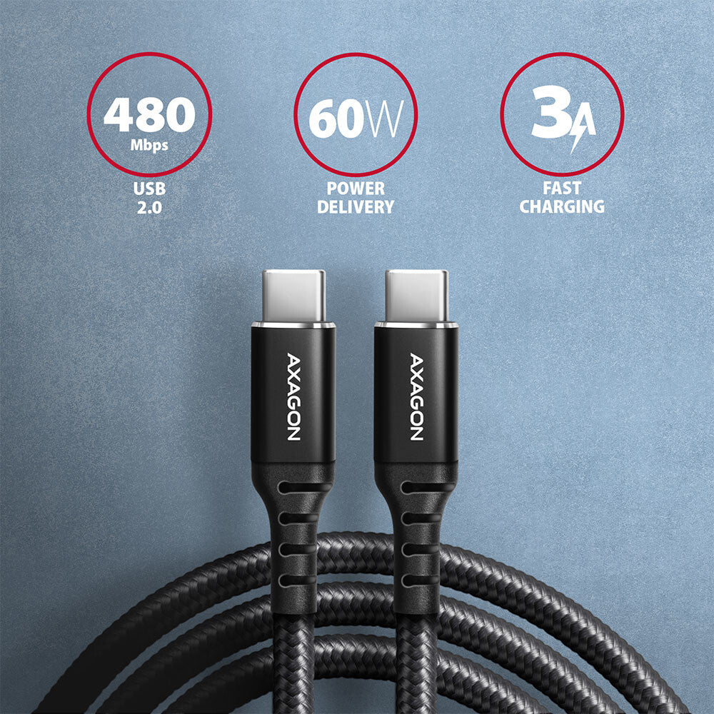 Axagon BUCM-CM10AB USB-kabel USB 2.0 1 m USB C 0,48 Gbit/sek. 60 W Sort