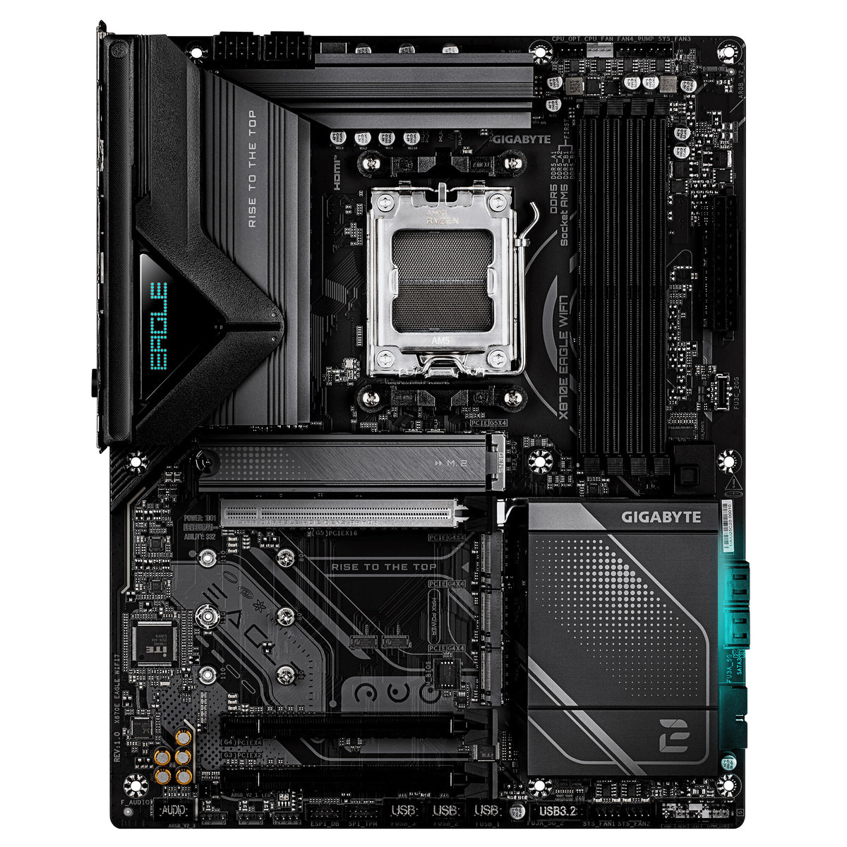GIGABYTE X870E EAGLE WIFI7 Motherboard - Supports AMD Ryzen 9000 CPUs, 16+2+2 Phases Digital VRM, up to 8200Hz DDR5 (OC), 1xPCIe 5.0 + 3xPCIe 4.0, Wi-Fi 7, 5GbE LAN, USB 4