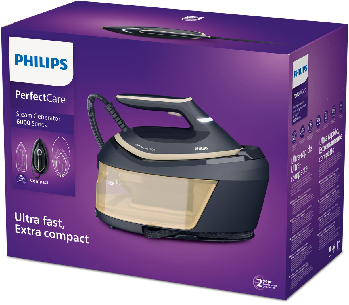 Philips PSG6066/20 Dampstrygning station 2400 W 1,8 L SteamGlide Advanced Blå, Guld