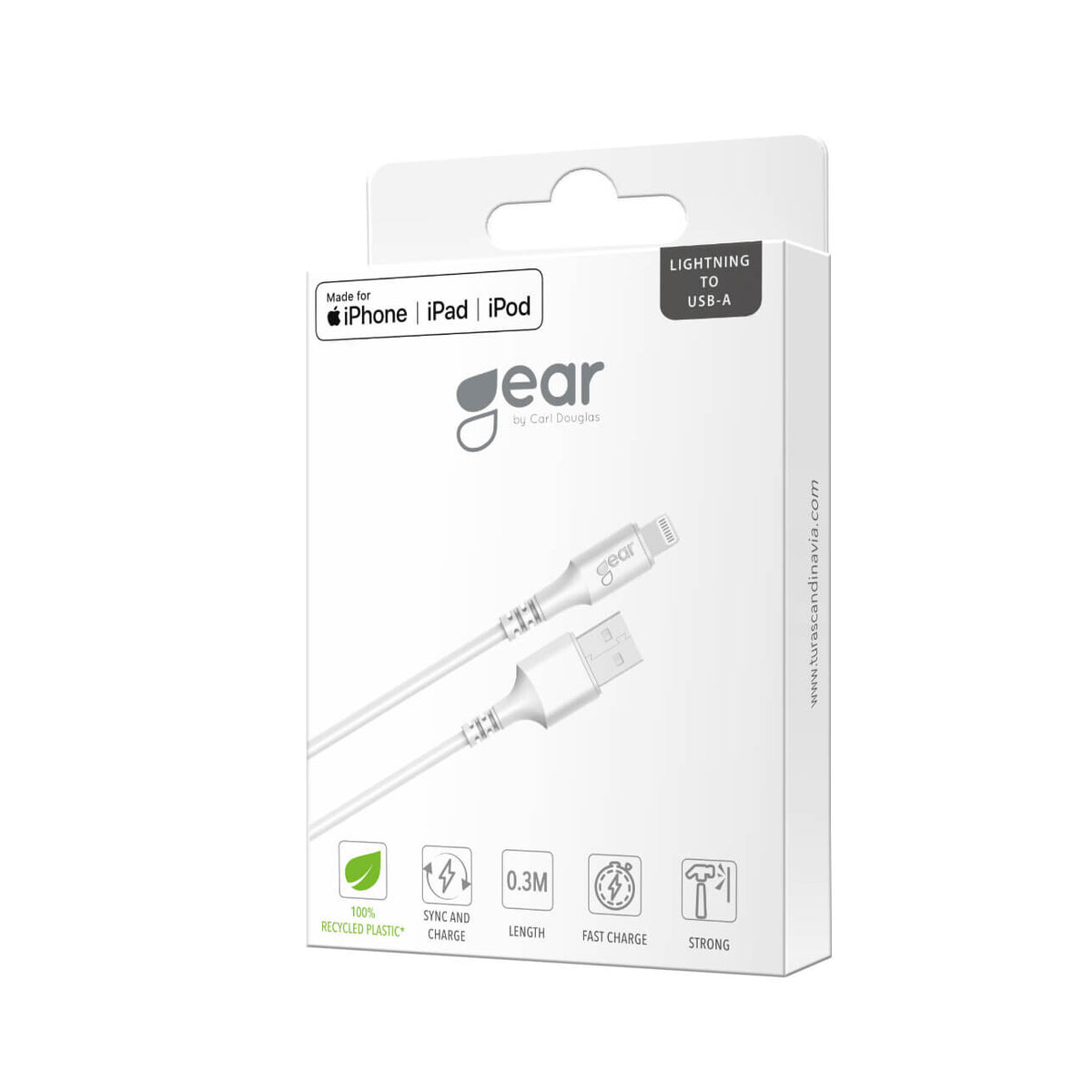 Gear Rundt ladekabel Lightning til USB-A 0,3m Hvid MFI