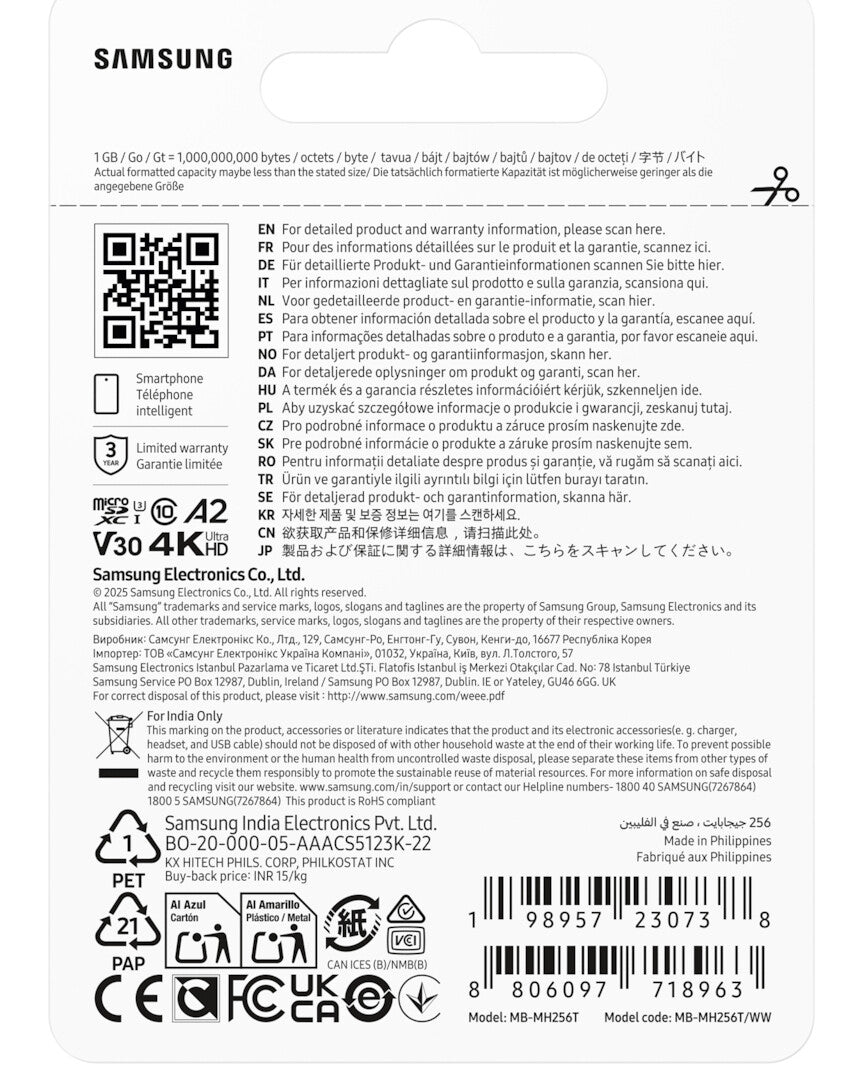 Samsung MB-MH256T/WW hukommelseskort 256 GB MicroSDXC UHS-I