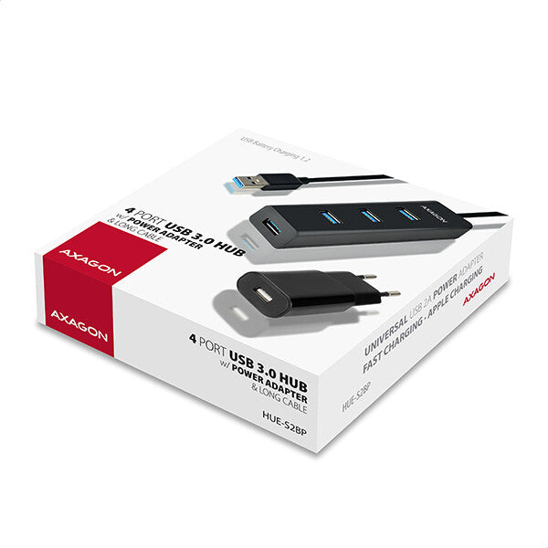 Axagon HUE-S2BP interface hub USB 3.2 Gen 1 (3.1 Gen 1) Type-A 5000 Mbit/s Sort