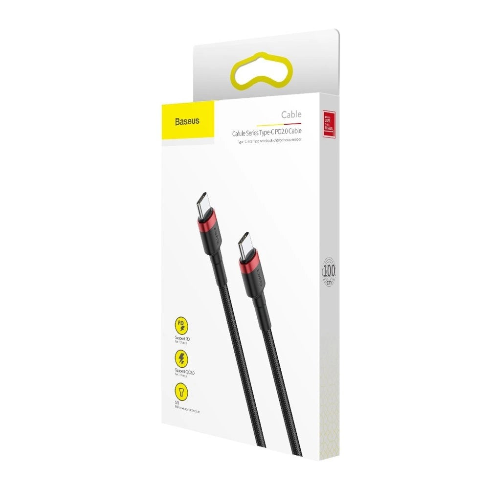 Baseus CATKLF-G91 USB-C - USB-C PD QC-kabel 60W 3A 480Mb/s 1m - sort og rød