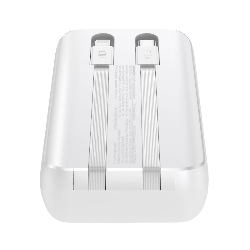 Joyroom JR-PBC07 20000mAh 30W mini powerbank med USB-C og Lightning kabler - hvid