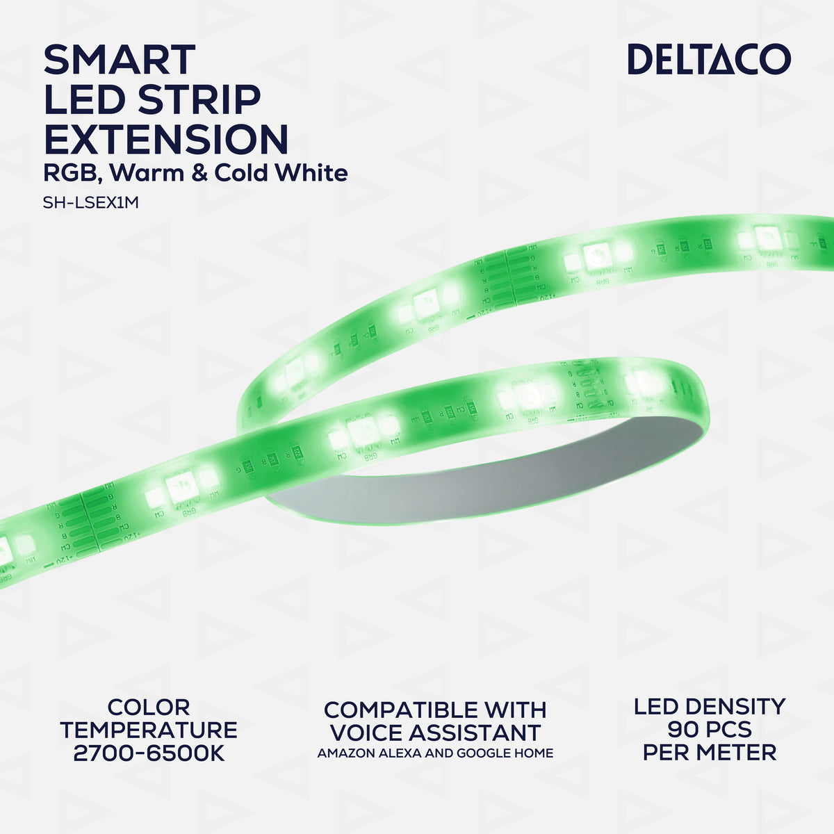 Deltaco SMART HOME LED-stripforlænger, 1 m, RGB, 2700K-6500K, 6 stikben, passer til SH-LS3M, hvid