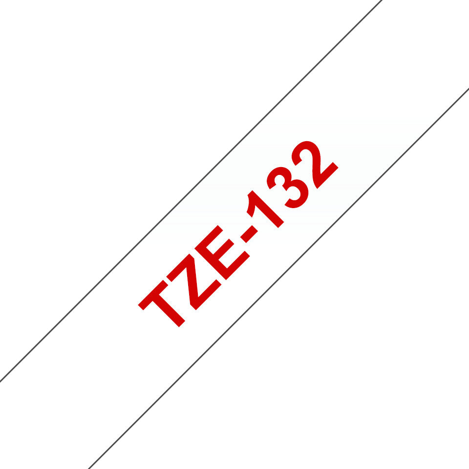 Brother TZE-132 etiketbånd Rød på transparent