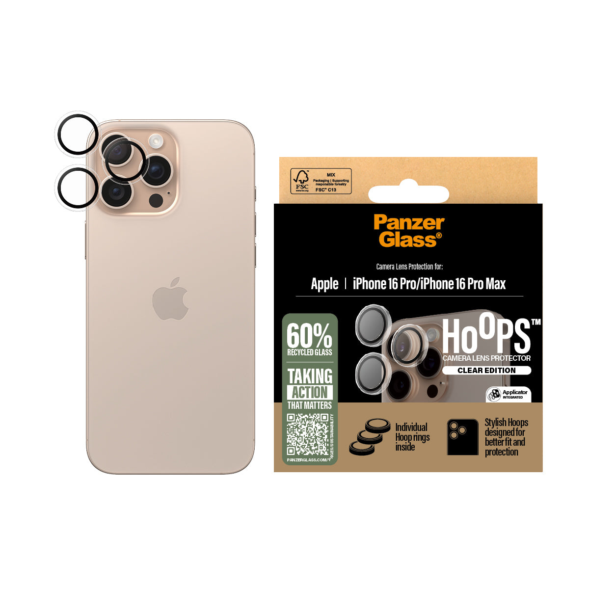 PanzerGlass ® Hoops® Transparent Kameralinsebeskytter iPhone 16 Pro | 16 Pro Max