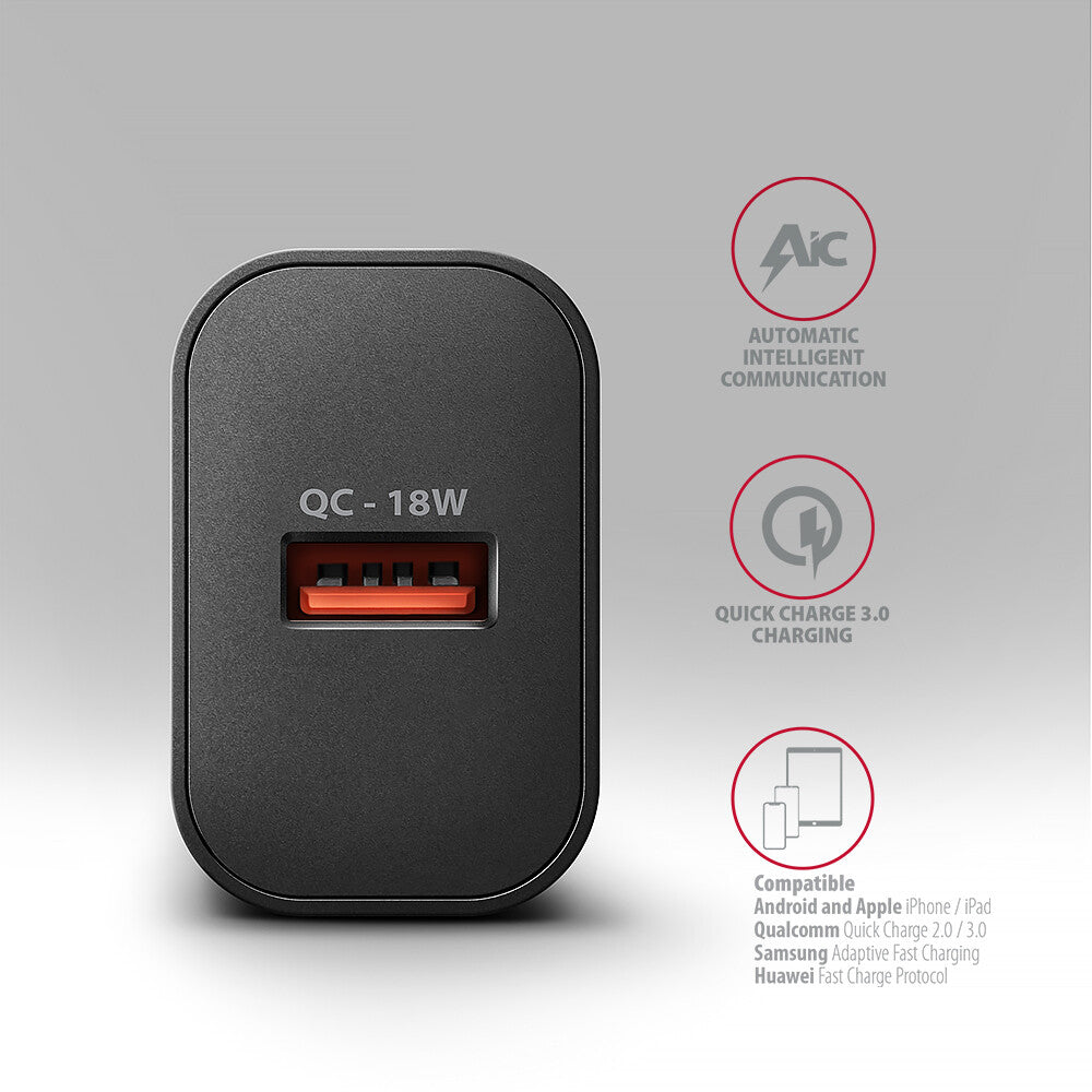 Axagon ACU-QC18 oplader til mobil enhed Mobiltelefon, Strømbank, Smartphone, SmartWatch, Tablet, Universel Sort Vekselstrøm Hurtig opladning Indendørs
