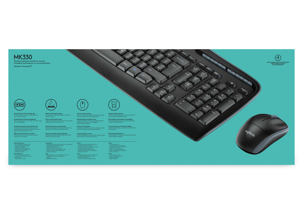 Logitech MK330 tastatur Mus inkluderet Kontor USB QWERTY US International Sort