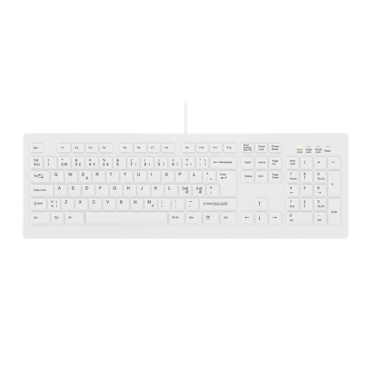 Contour Design Active Key Contour ClassicClean medicinsk tastatur med aftageligt cover, fuld størrelse, kablet, hvid, PN C8100