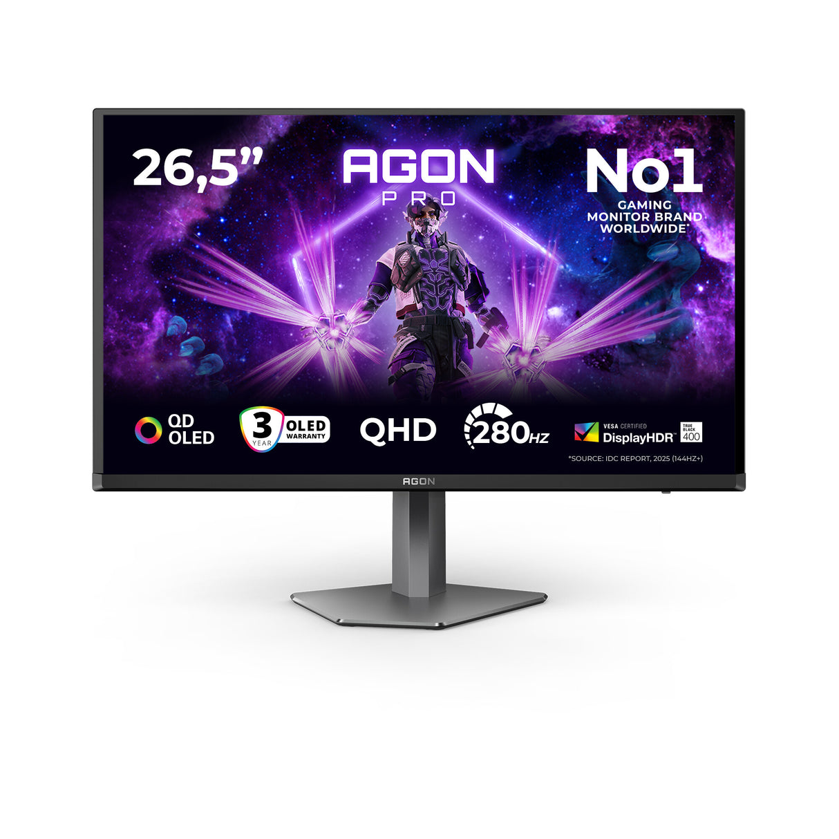AOC AGON PRO AG276QZD2 computerskærm 67,3 cm (26.5") 2560 x 1440 pixel Quad HD QD-OLED Sort, Grå