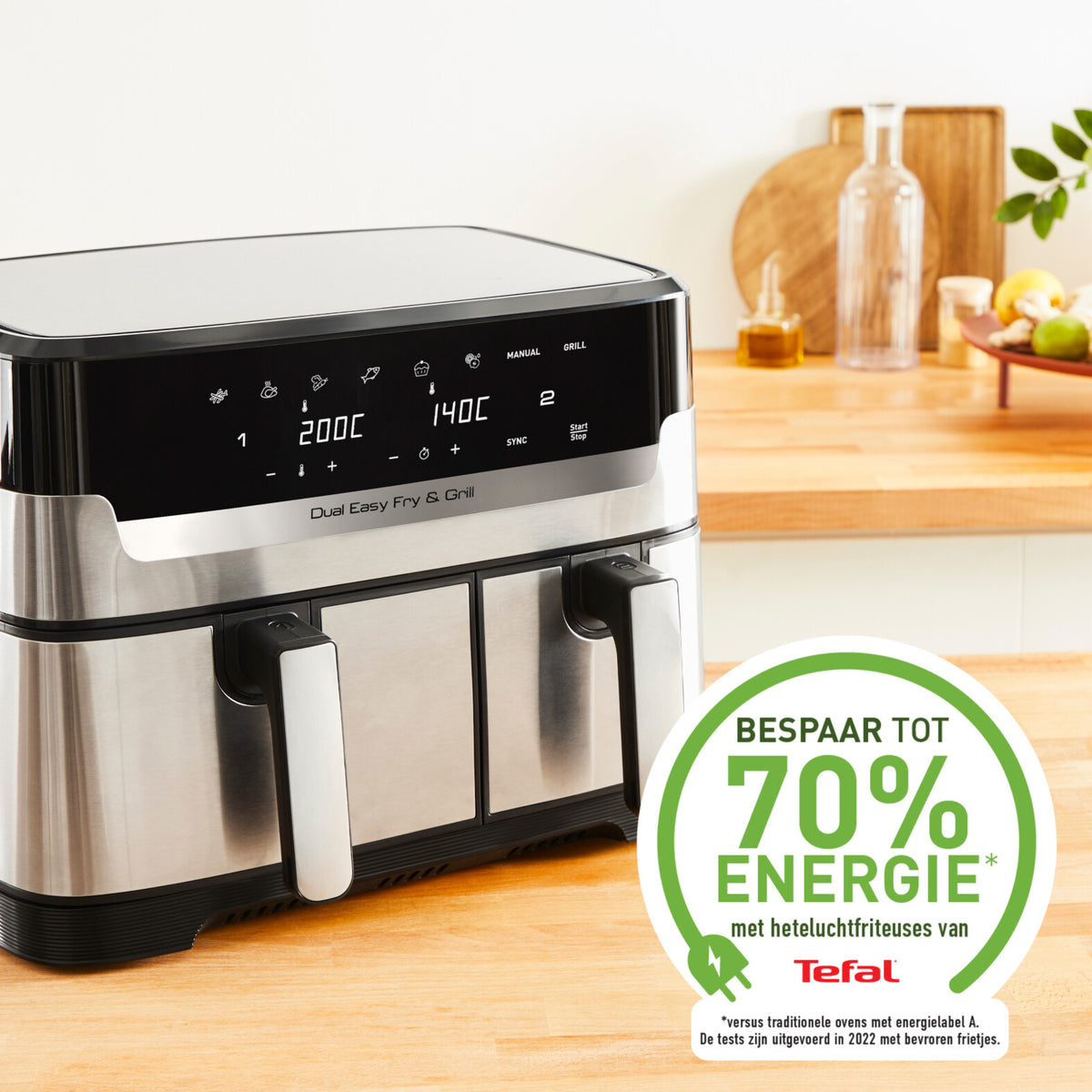 Tefal Dual Easy Fry & Grill EY905D Dobbelt 8,3 L Enkeltstående 2700 W Varmluftsteger Rustfrit stål