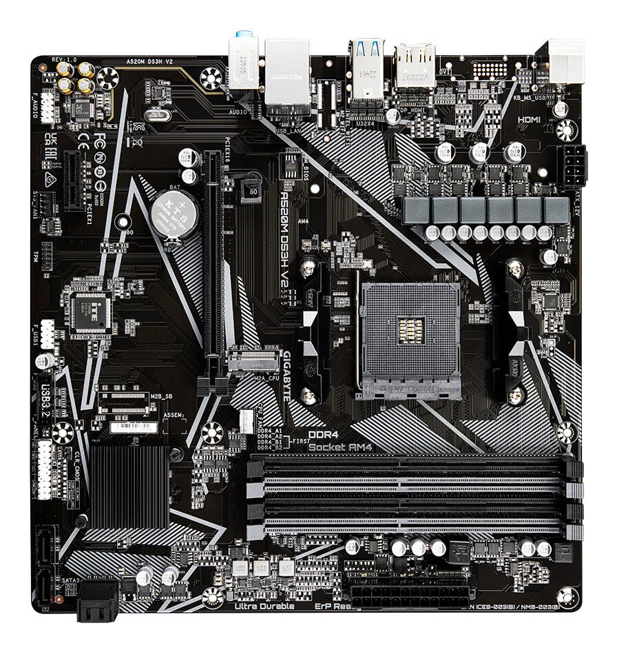 GIGABYTE A520M DS3H V2 bundkort Stik AM4 micro ATX