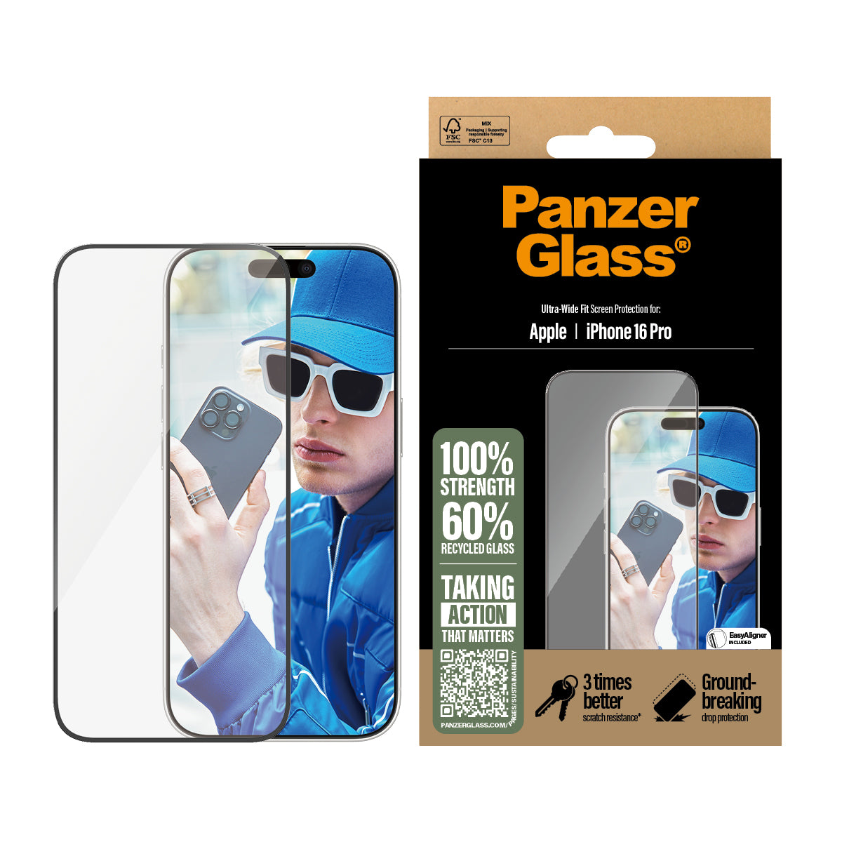 PanzerGlass ® Skærmbeskyttelse iPhone 16 Pro | Ultra-Wide Fit