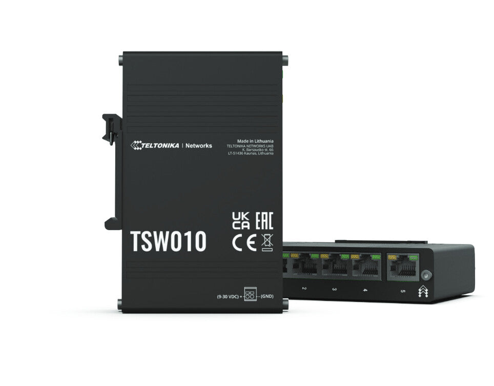 Teltonika TSW010 DIN Rain Switch 5 x Fast Ethernet (10/100) Strøm over Ethernet (PoE) Sort