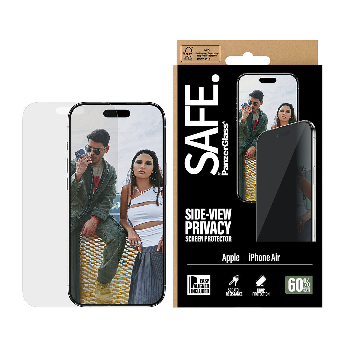 PanzerGlass SAFE. by ® 2-Way Privacy Skærmbeskyttelse iPhone Air | Ultra-Wide Fit m. EasyAligner