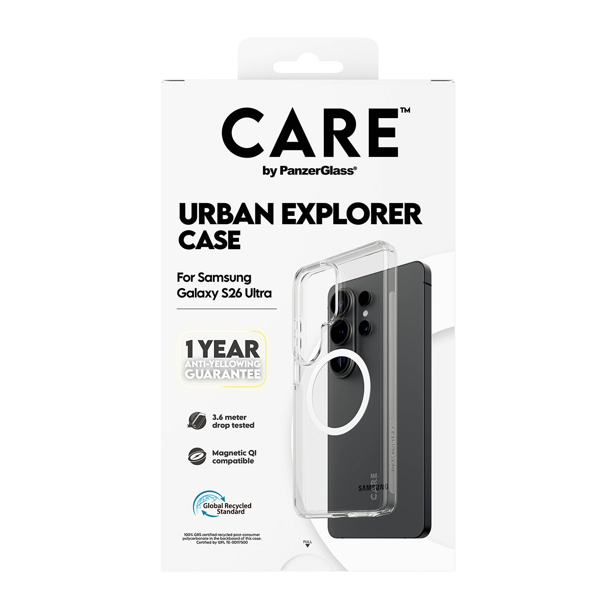 CARE by PanzerGlass Urban Explorer Case Transparent w. White Qi Samsung Galaxy S26 Ultra