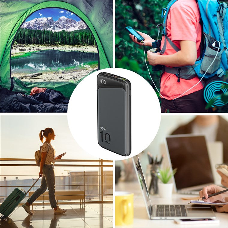 goobay Powerbank 10000mAh 2xUSB-A 1xUSB-C Sort