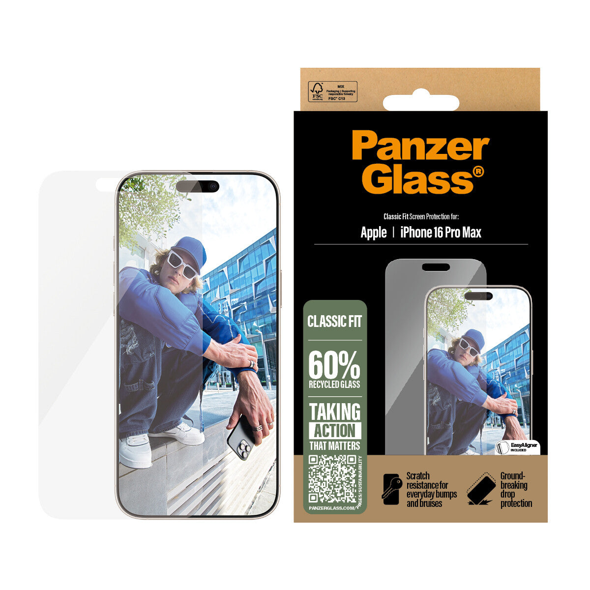PanzerGlass ® Skærmbeskyttelse iPhone 16 Pro Max | Classic Fit