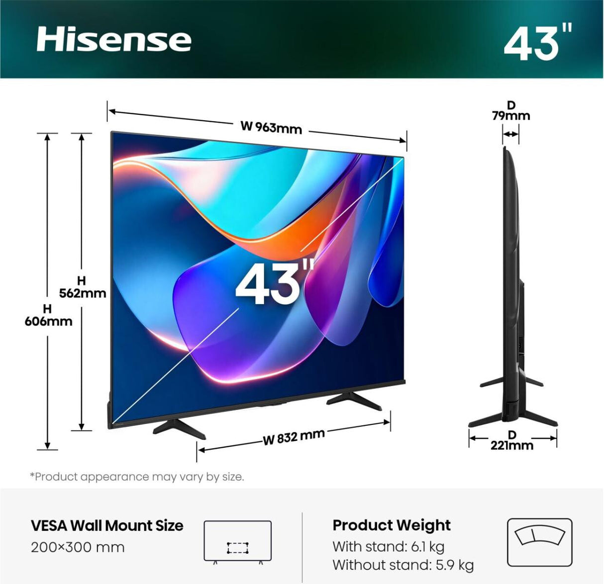 Hisense 43A6S 109,2 cm (43") 4K Ultra HD Smart TV Wi-Fi Sort
