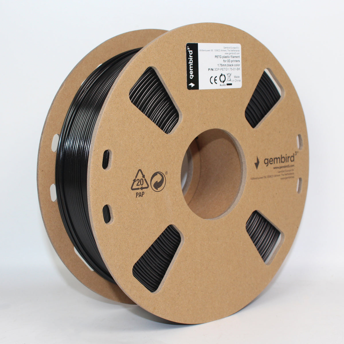 Gembird PETG filament 1.75mm Sort 3DP-PETG1.75-01-BK