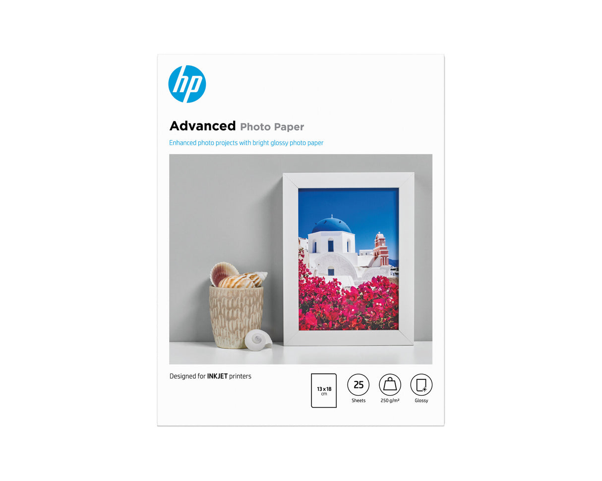 HP Advanced-fotopapir, blankt, 250 g/m2, 13 x 18 cm (127 x 178 mm), 25 ark