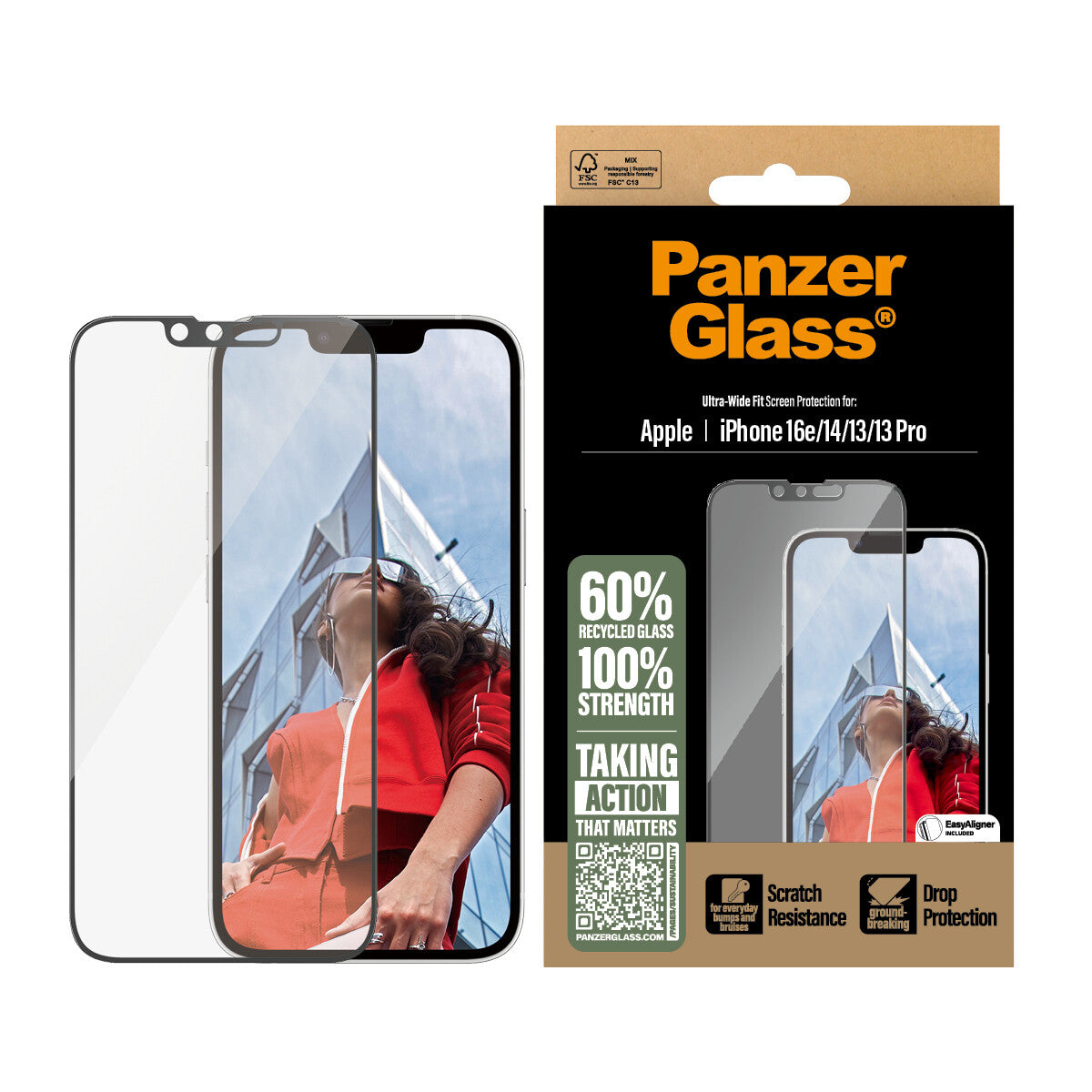 PanzerGlass ® Skærmbeskyttelse iPhone 17e | 16e | 14 | 13 | 13 Pro | Ultra-Wide Fit m. Aligner