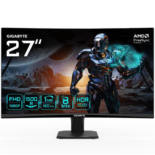 GIGABYTE GS27FC 27" FHD Curved Gaming Monitor - 1920 x 1080, 180Hz, 1, 250 cd/m², FreeSync Premium, HDR Ready, HDMI 2.0, Displayport 1.4