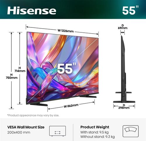 Hisense 55E7S 139.7 cm (55") 4K Ultra HD Smart TV Wi-Fi Black 330 cd/m²