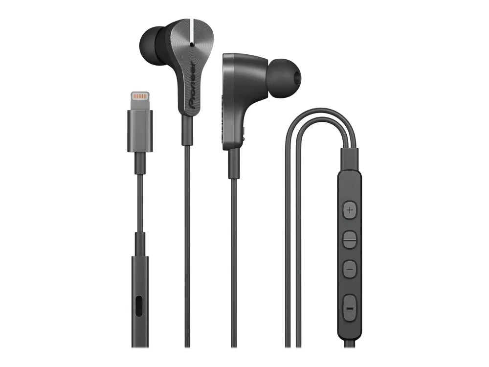 Pioneer Rayz Plus - Øreproptelefoner med mik. - i øret - kabling - aktiv støjfjerning - Lightning - grafit