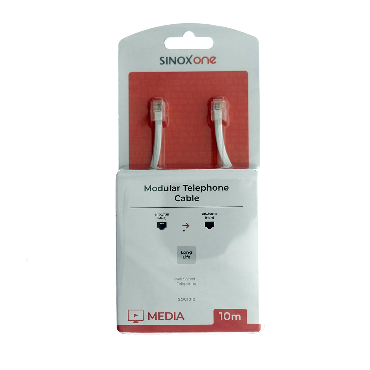 Sinox One telefonkabel. 10m. Hvid