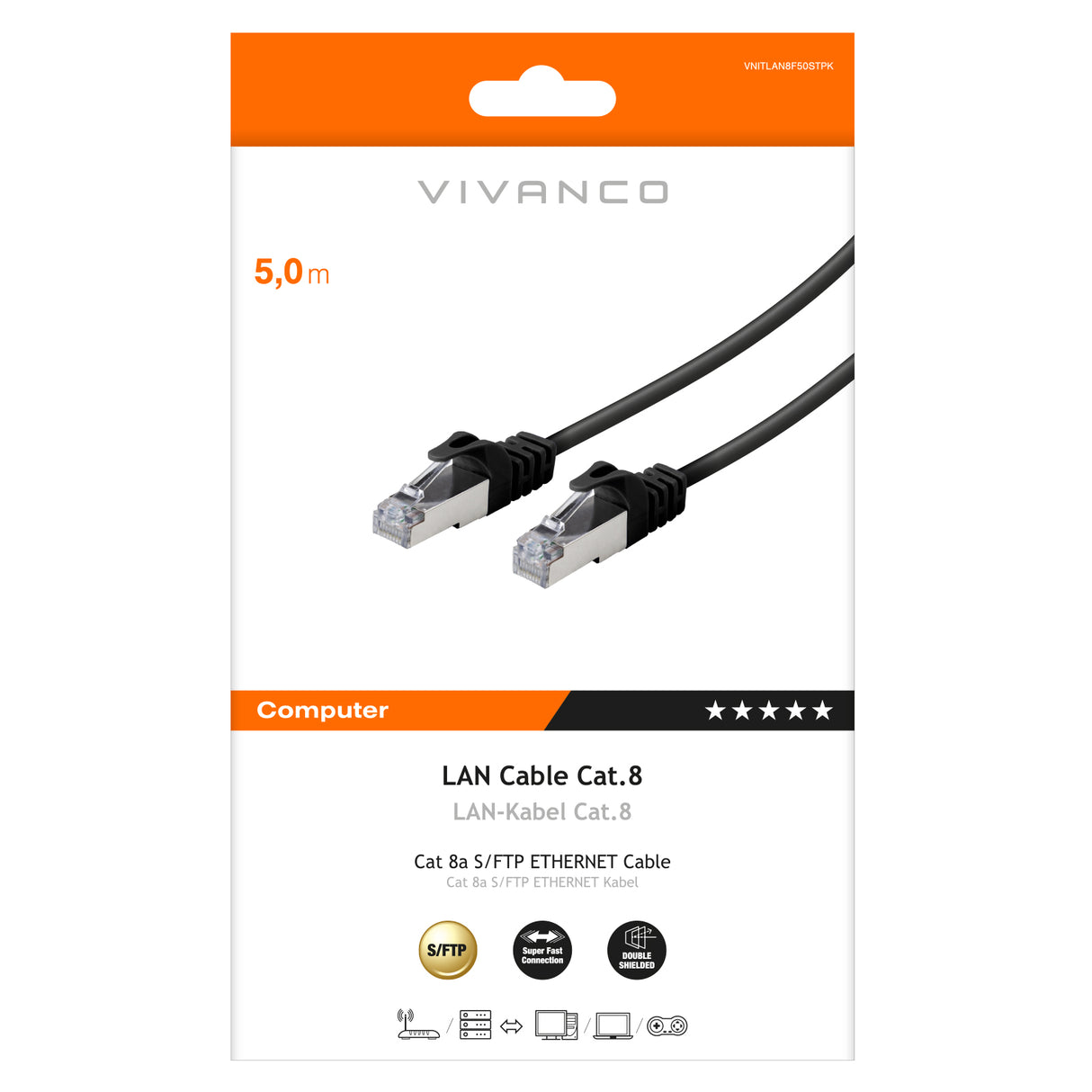 Vivanco S/FTP CAT 8 netværkskabel. Sort