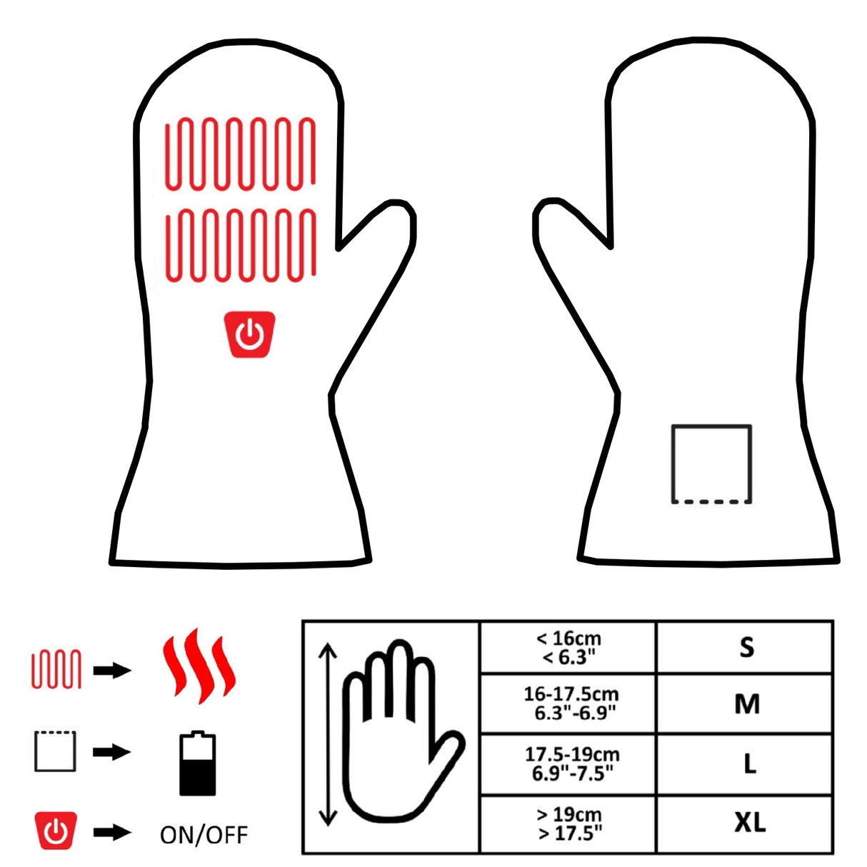 Glovii opvarmede vanter XL. Sort